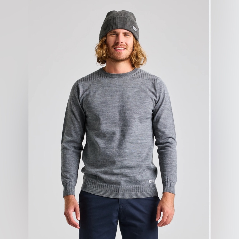 VINTAGE Italian Merino Wool Sweater Crew Neck Grey Grandpa Men's Long‎ Large
